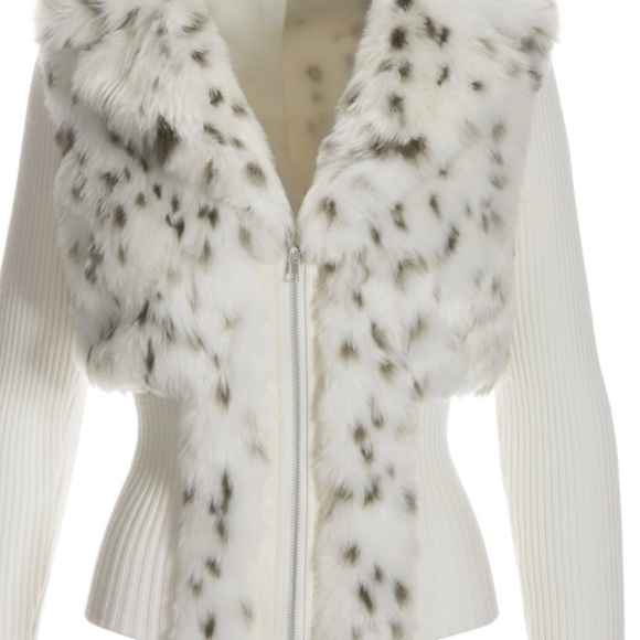 Boston Proper Sweaters - Boston Proper Snow Leapord Cardigan with Faux Fur